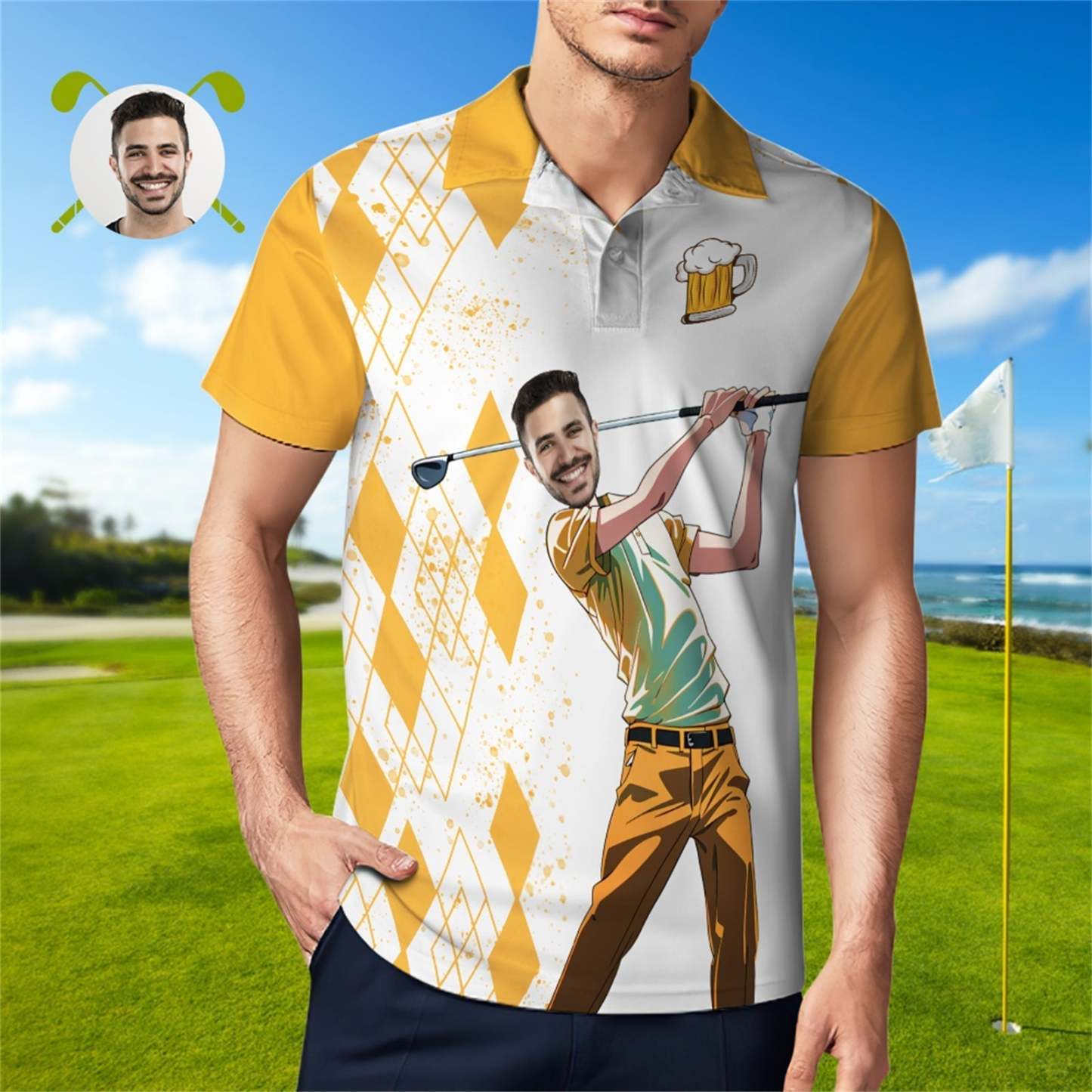 Custom Face Polo Shirt For Men Weekend Forecast Beer And Golf Polo Shi