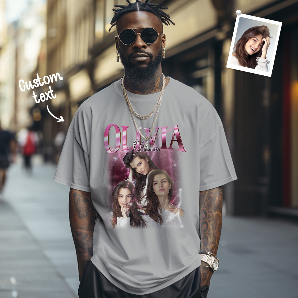 Custom Name T-shirt Personalized Photo Vintage Tee Gift For Him Gift For Her