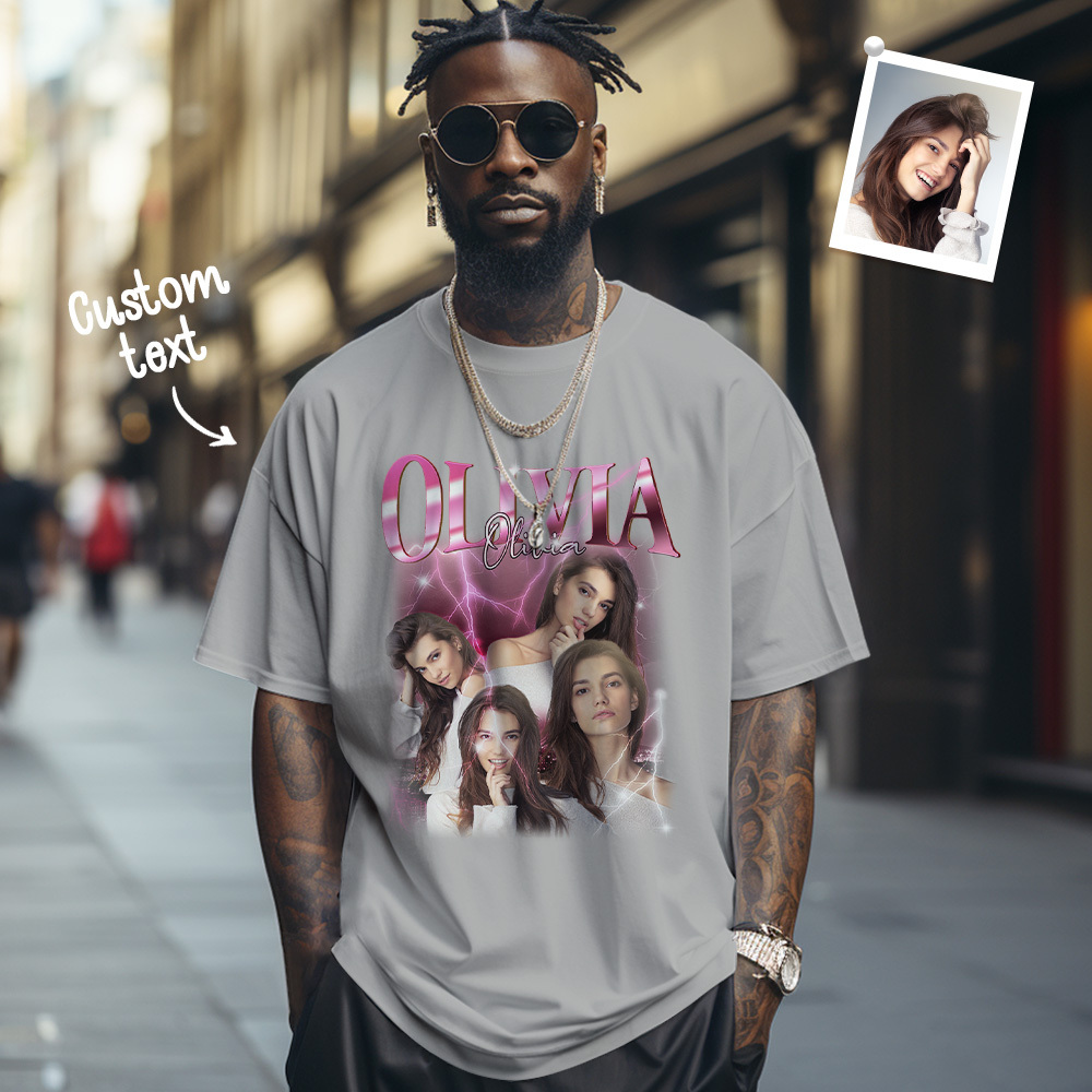 Custom Name T-shirt Personalized Photo Vintage Tee Gift For Him Gift For Her