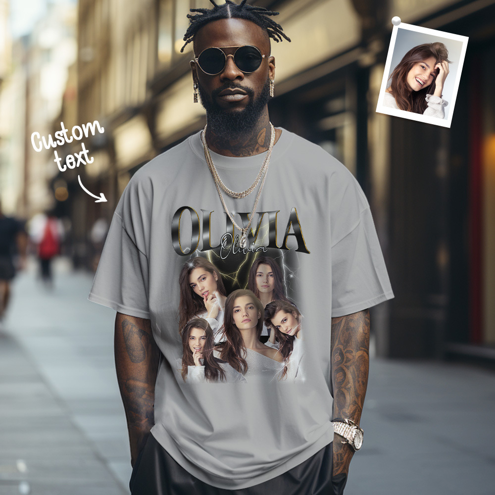 Custom Name T-shirt Personalized Photo Vintage Tee Gift For Him Gift For Her