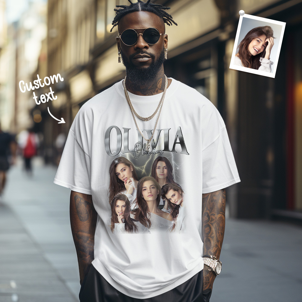 Custom Name T-shirt Personalized Photo Vintage Tee Gift For Him Gift For Her