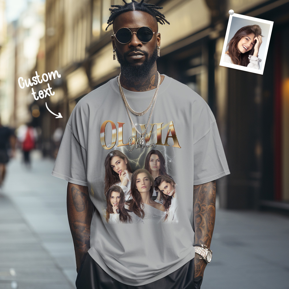 Custom Name T-shirt Personalized Photo Vintage Tee Gift For Him Gift For Her