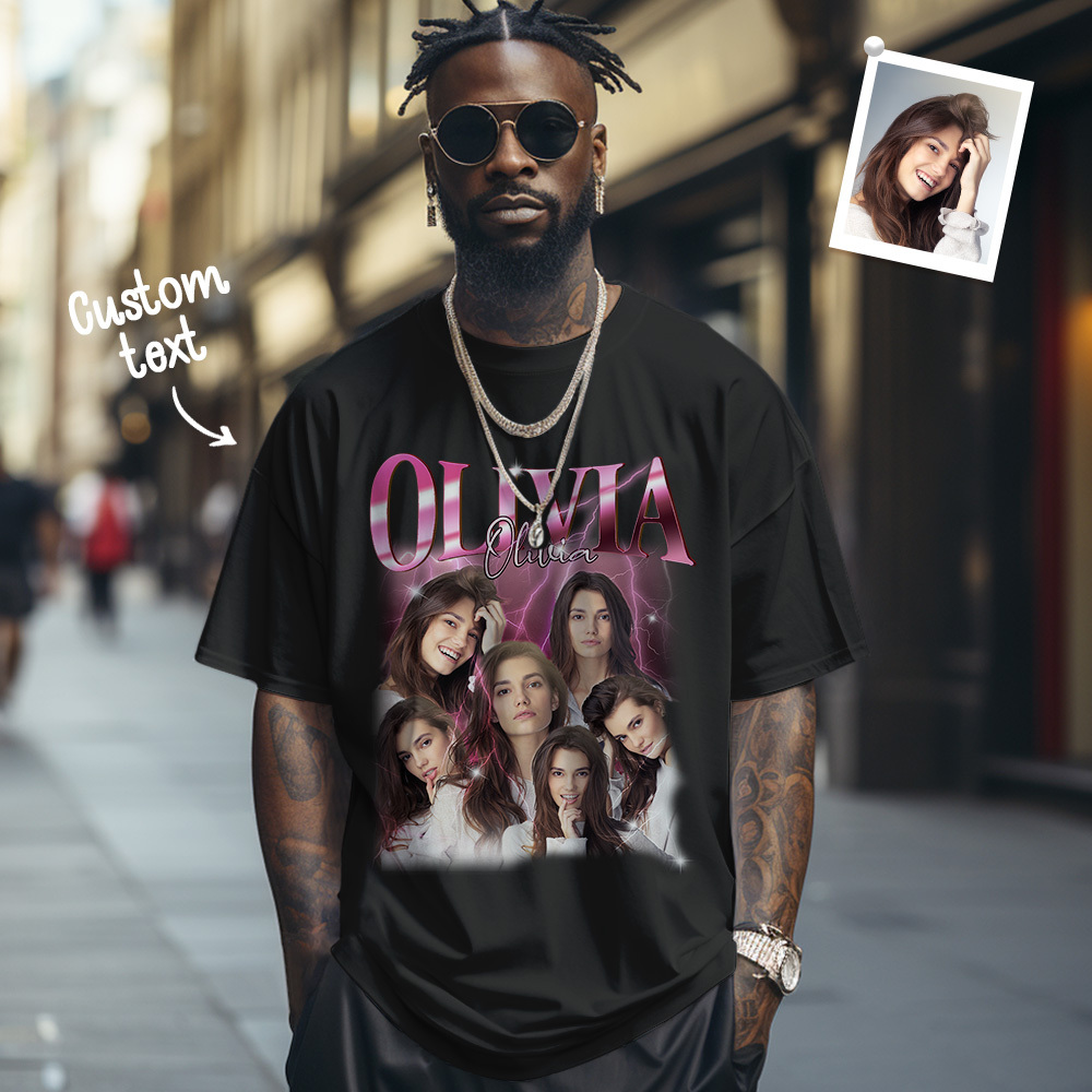Custom Name T-shirt Personalized Photo Vintage Tee Gift For Him Gift For Her