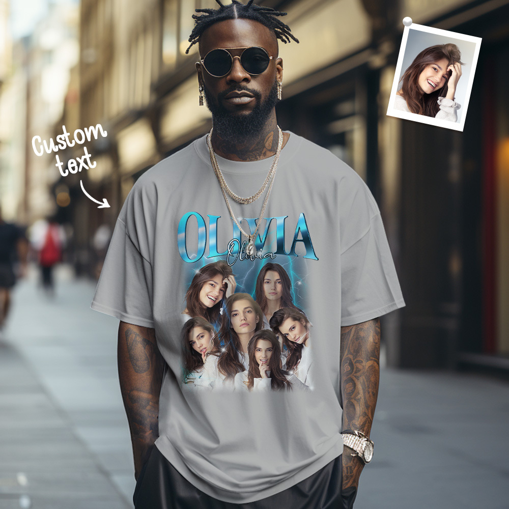 Custom Name T-shirt Personalized Photo Vintage Tee Gift For Him Gift For Her
