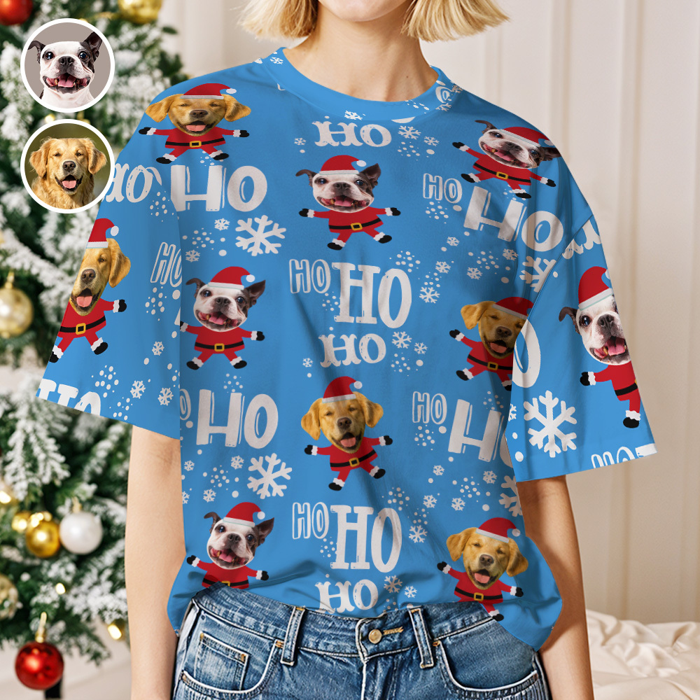 Custom Santa Face T-shirt/Christmas Family T-shirts/Human or Pet Face T-shirt, Faces On Shirt/Holiday Party shirts /Xmas Party T-shirt