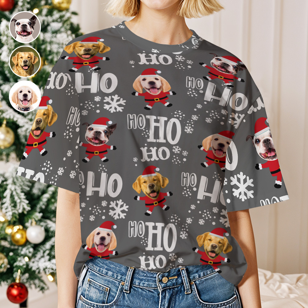 Custom Santa Face T-shirt/Christmas Family T-shirts/Human or Pet Face T-shirt, Faces On Shirt/Holiday Party shirts /Xmas Party T-shirt