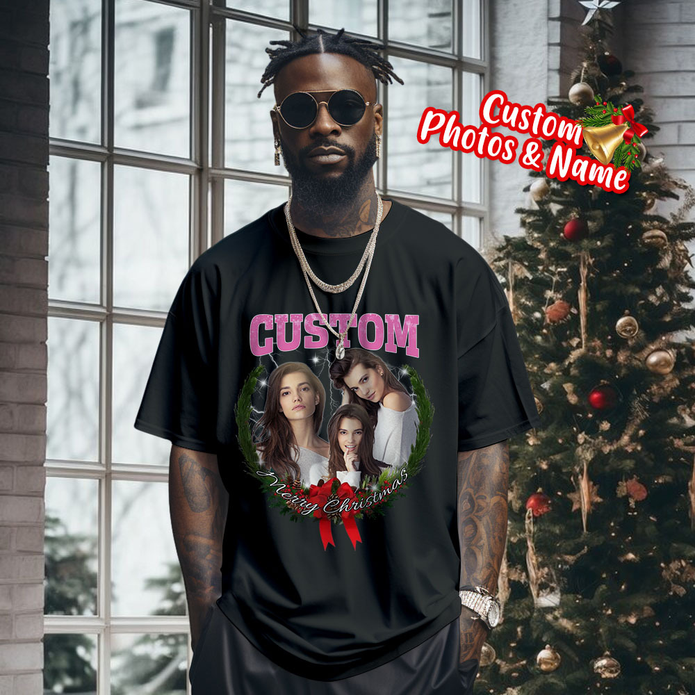 Comfort Colors Christmas Custom Bootleg Shirt, Photo Christmas Matching Shirt, Personalized Family Face Matching Shirt, Christmas Gift Idea