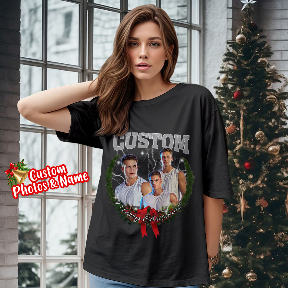 Comfort Colors Christmas Custom Bootleg Shirt, Photo Christmas Matching Shirt, Personalized Family Face Matching Shirt, Christmas Gift Idea