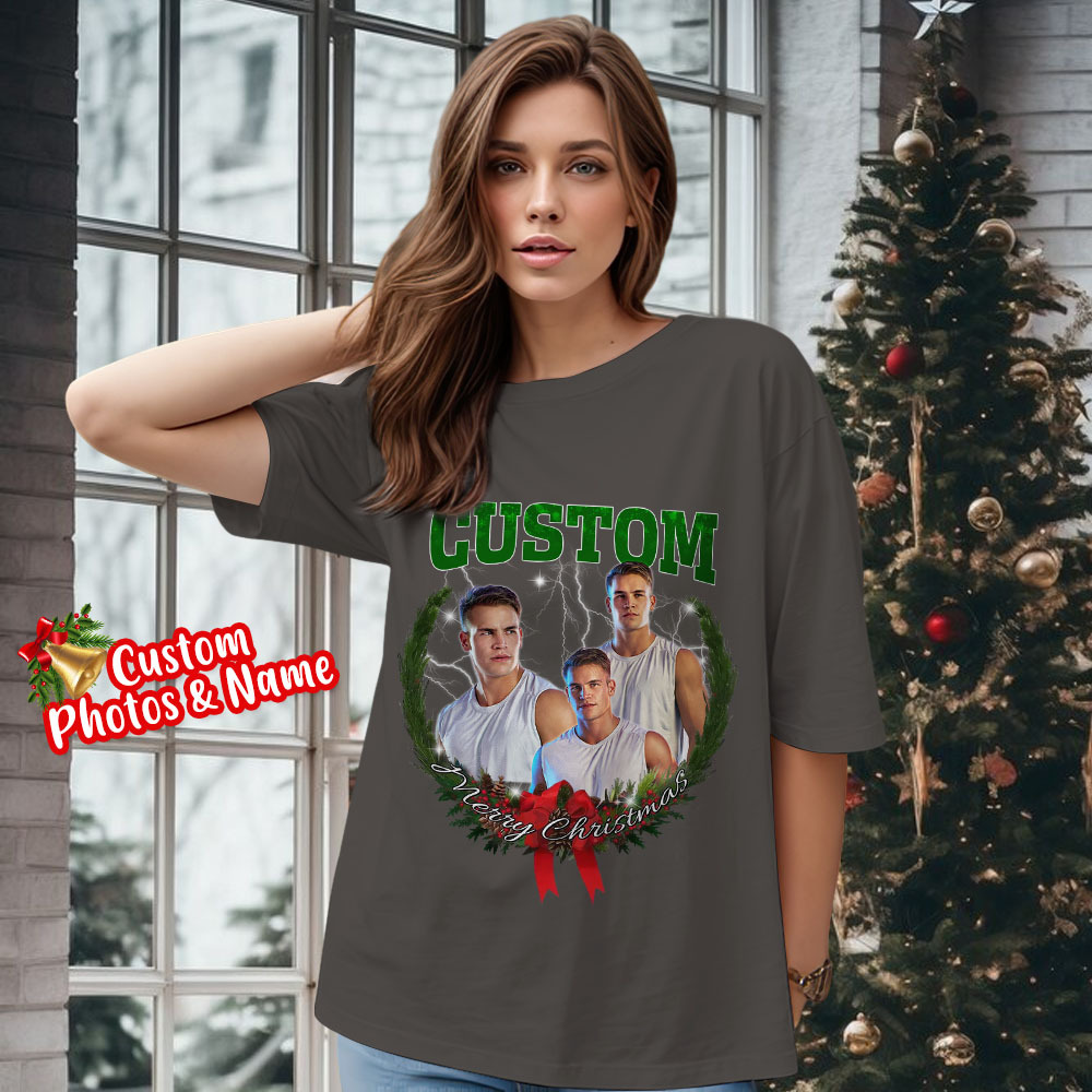 Comfort Colors Christmas Custom Bootleg Shirt, Photo Christmas Matching Shirt, Personalized Family Face Matching Shirt, Christmas Gift Idea