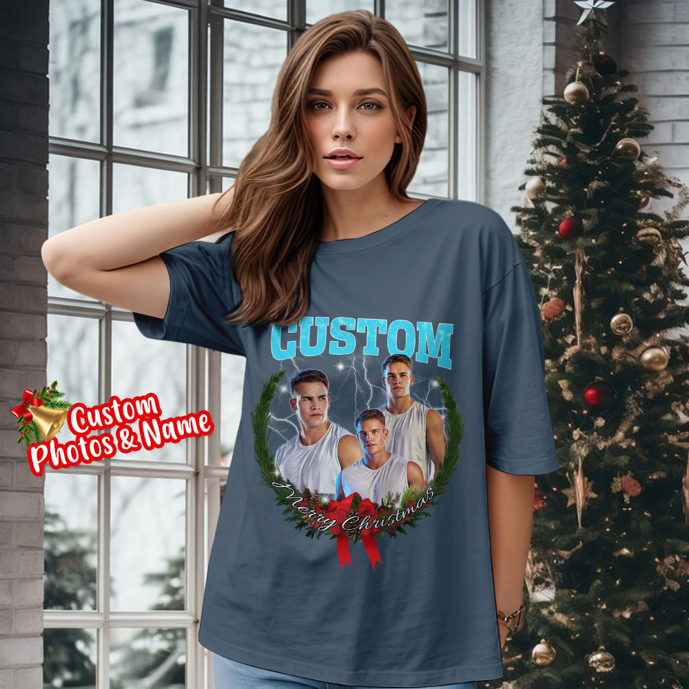 Comfort Colors Christmas Custom Bootleg Shirt, Photo Christmas Matching Shirt, Personalized Family Face Matching Shirt, Christmas Gift Idea