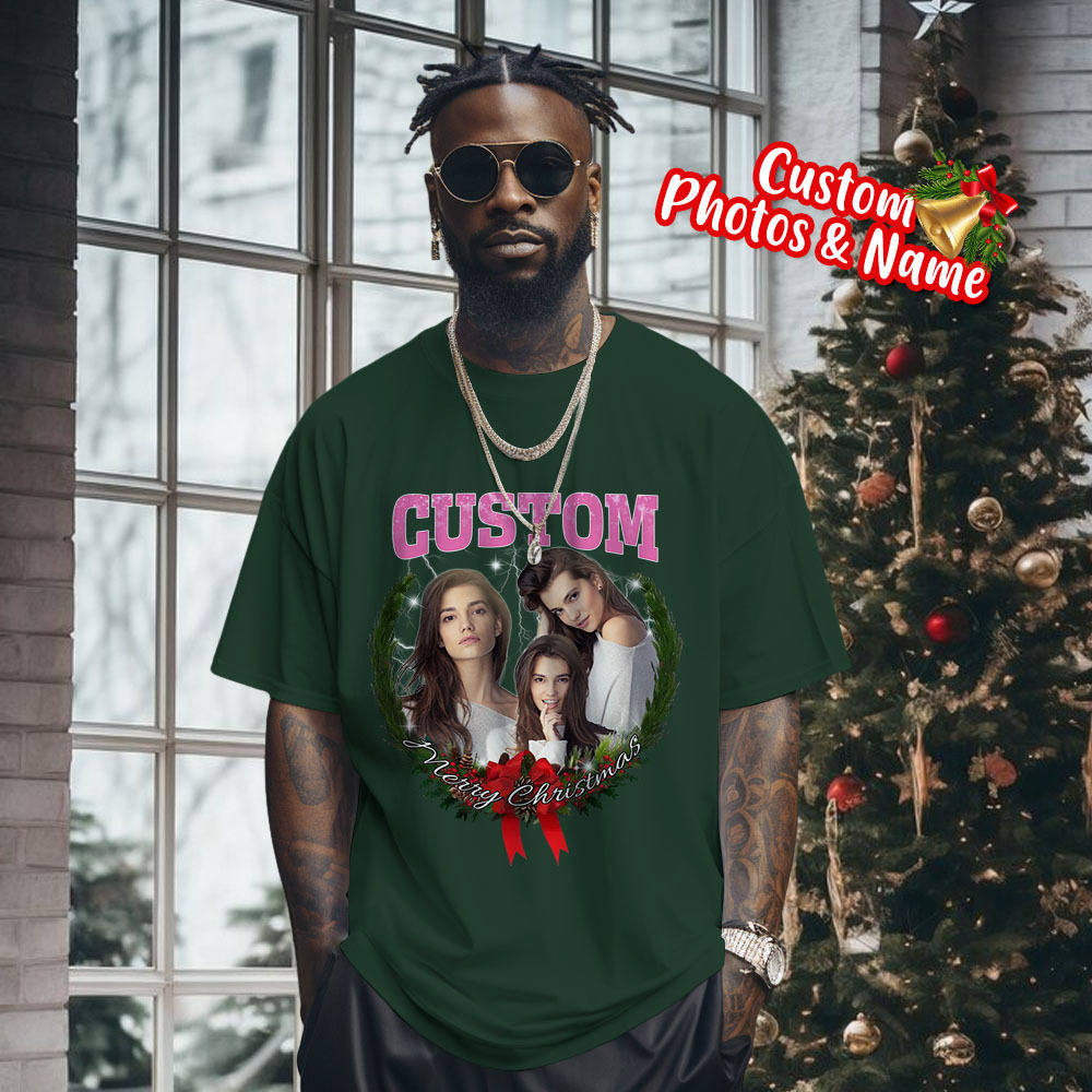Comfort Colors Christmas Custom Bootleg Shirt, Photo Christmas Matching Shirt, Personalized Family Face Matching Shirt, Christmas Gift Idea
