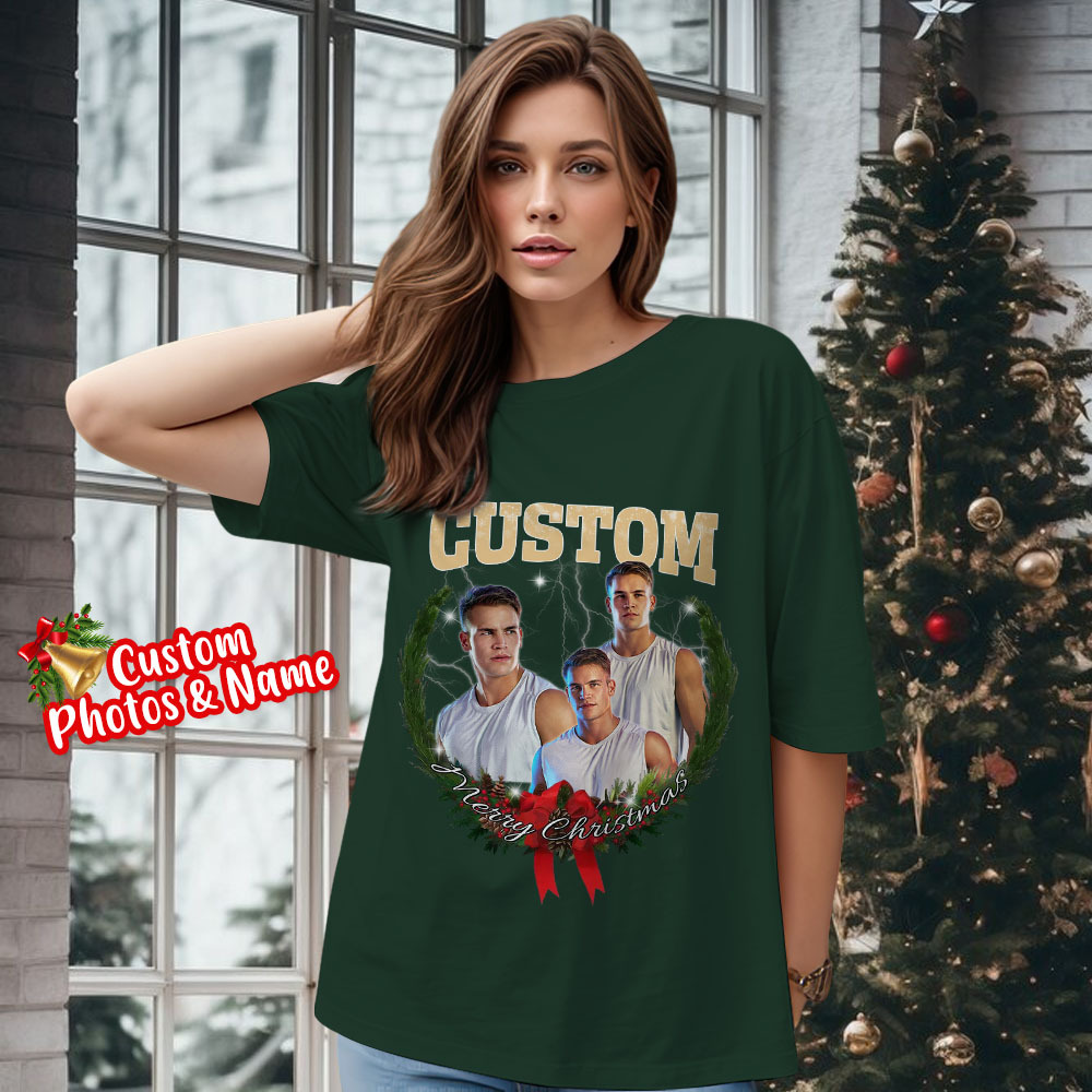 Comfort Colors Christmas Custom Bootleg Shirt, Photo Christmas Matching Shirt, Personalized Family Face Matching Shirt, Christmas Gift Idea