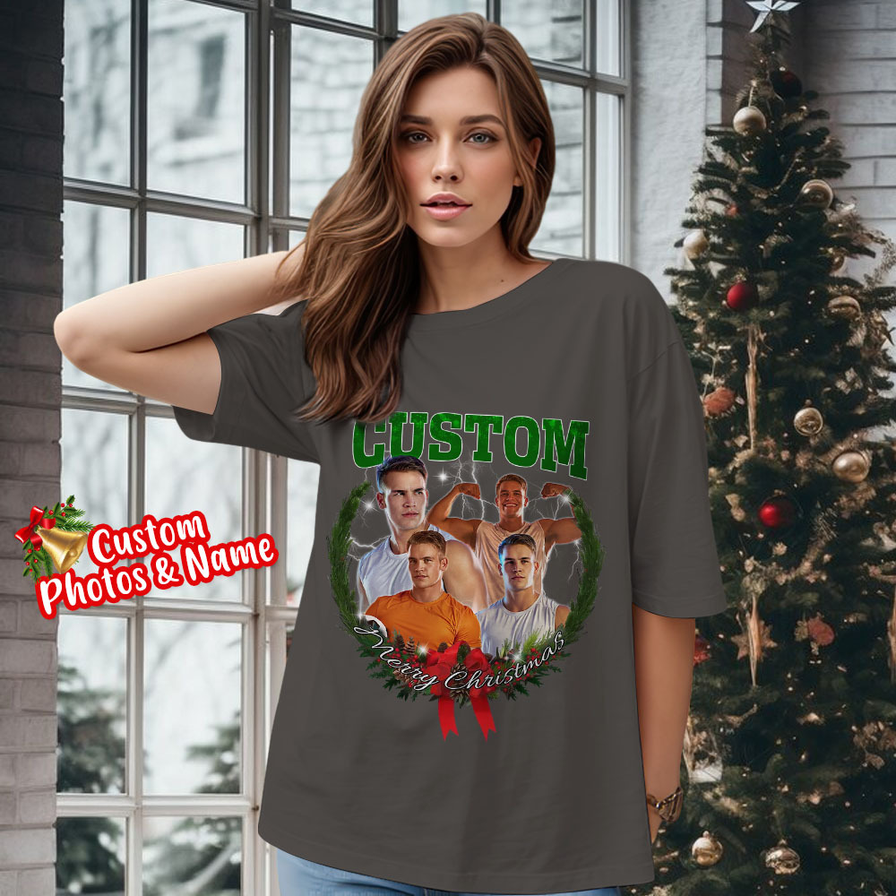 Comfort Colors Christmas Custom Bootleg Shirt, Photo Christmas Matching Shirt, Personalized Family Face Matching Shirt, Christmas Gift Idea