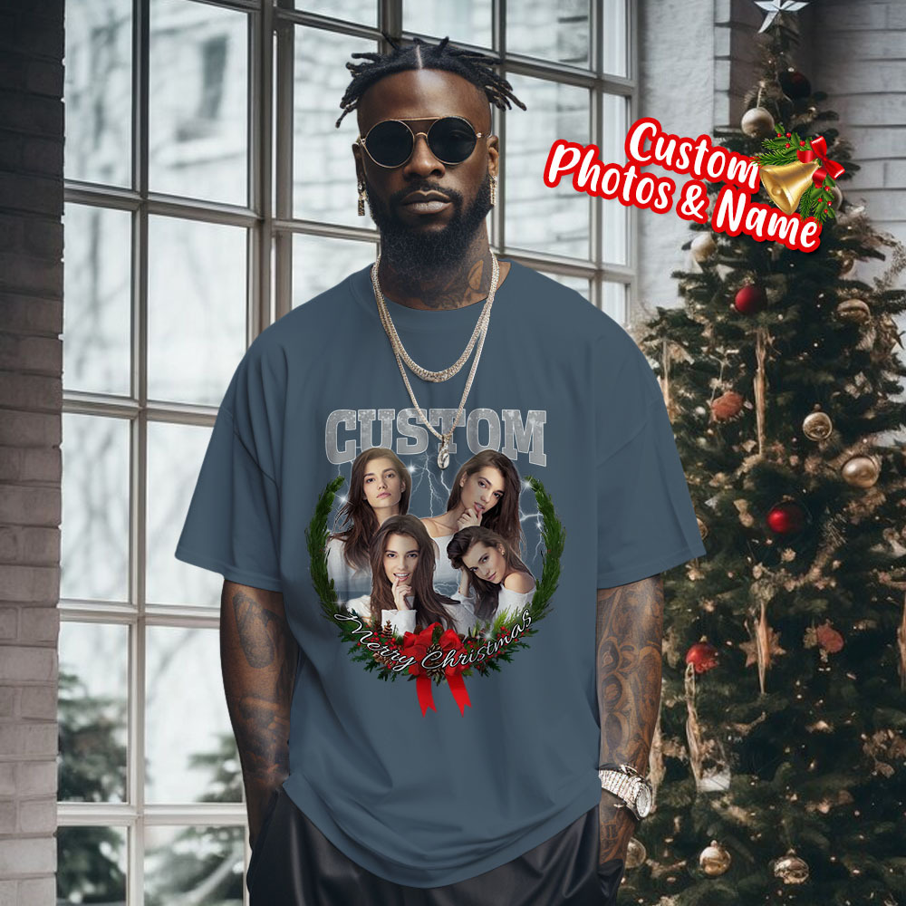 Comfort Colors Christmas Custom Bootleg Shirt, Photo Christmas Matching Shirt, Personalized Family Face Matching Shirt, Christmas Gift Idea