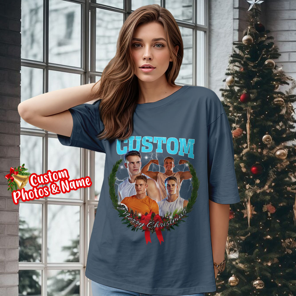 Comfort Colors Christmas Custom Bootleg Shirt, Photo Christmas Matching Shirt, Personalized Family Face Matching Shirt, Christmas Gift Idea