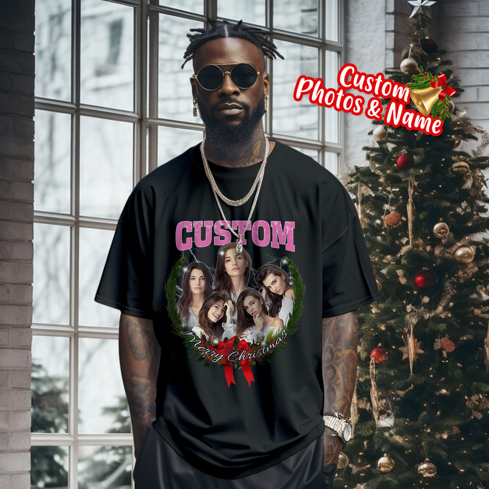 Comfort Colors Christmas Custom Bootleg Shirt, Photo Christmas Matching Shirt, Personalized Family Face Matching Shirt, Christmas Gift Idea
