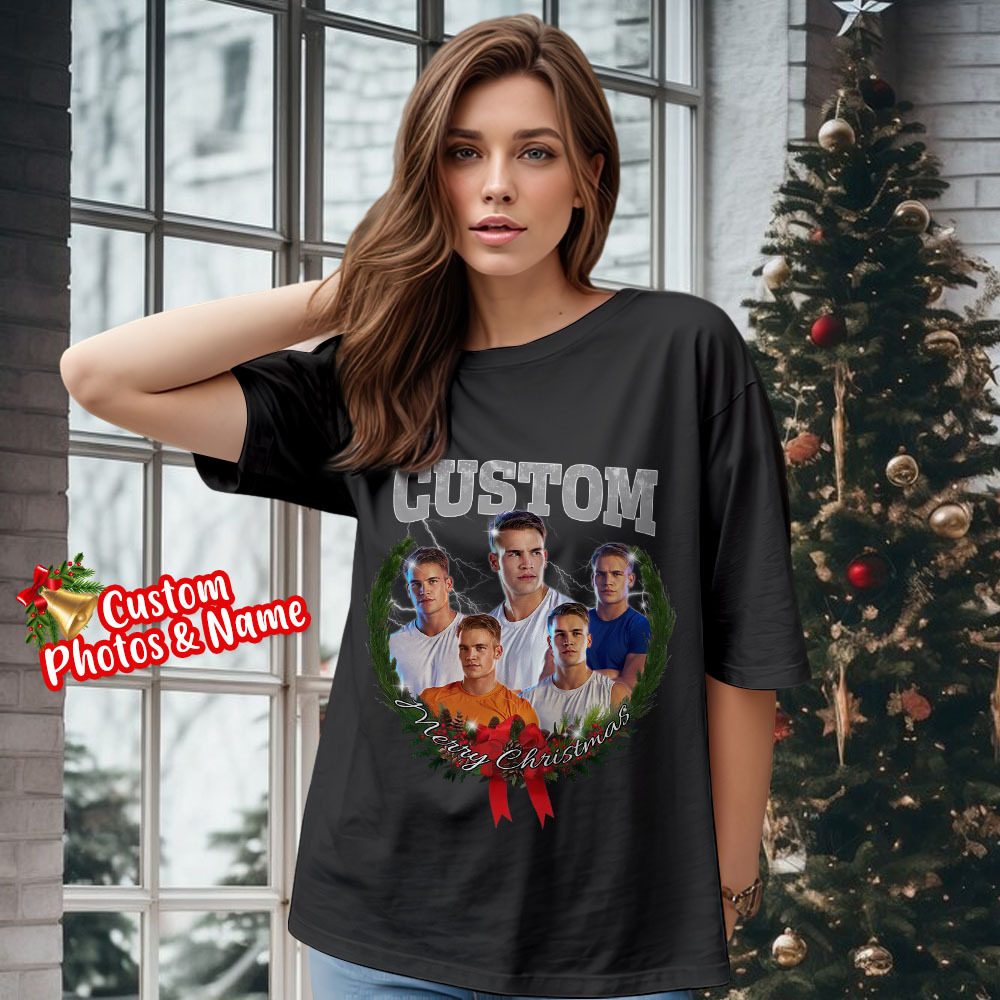 Comfort Colors Christmas Custom Bootleg Shirt, Photo Christmas Matching Shirt, Personalized Family Face Matching Shirt, Christmas Gift Idea