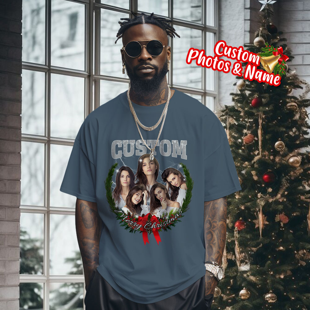 Comfort Colors Christmas Custom Bootleg Shirt, Photo Christmas Matching Shirt, Personalized Family Face Matching Shirt, Christmas Gift Idea