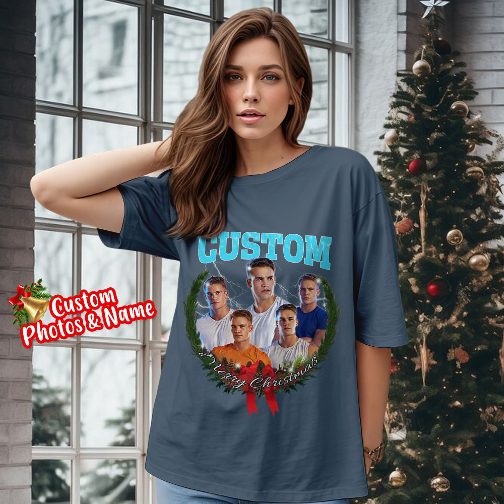 Comfort Colors Christmas Custom Bootleg Shirt, Photo Christmas Matching Shirt, Personalized Family Face Matching Shirt, Christmas Gift Idea