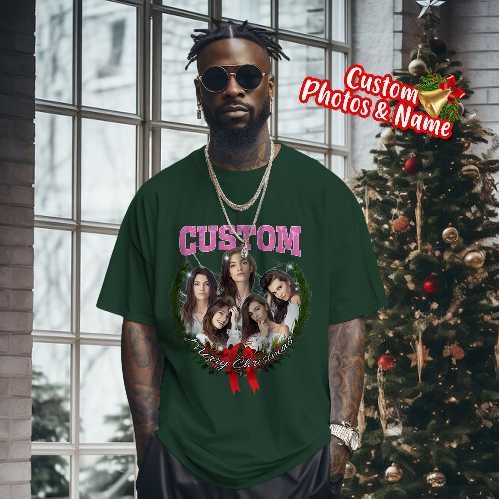 Comfort Colors Christmas Custom Bootleg Shirt, Photo Christmas Matching Shirt, Personalized Family Face Matching Shirt, Christmas Gift Idea