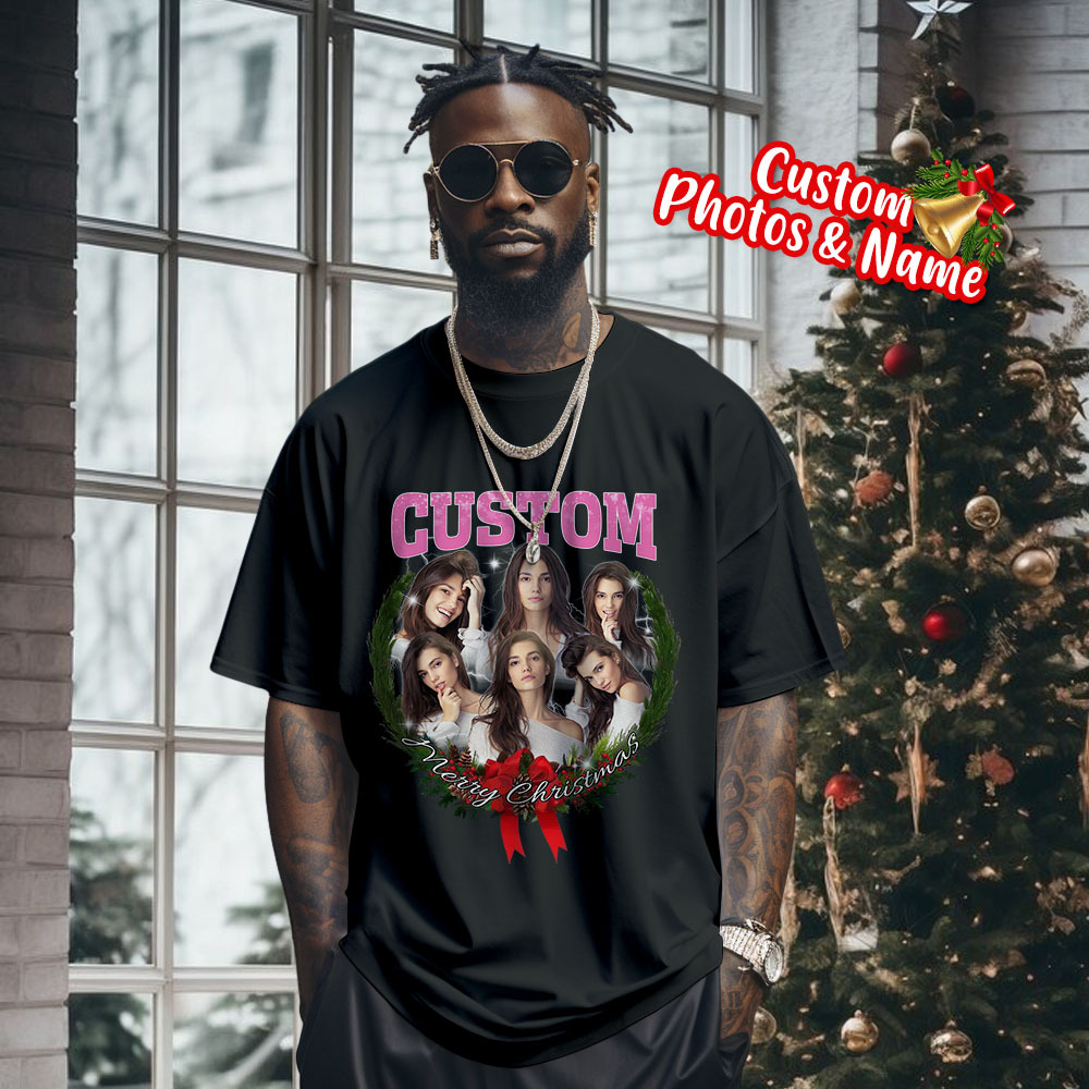Comfort Colors Christmas Custom Bootleg Shirt, Photo Christmas Matching Shirt, Personalized Family Face Matching Shirt, Christmas Gift Idea