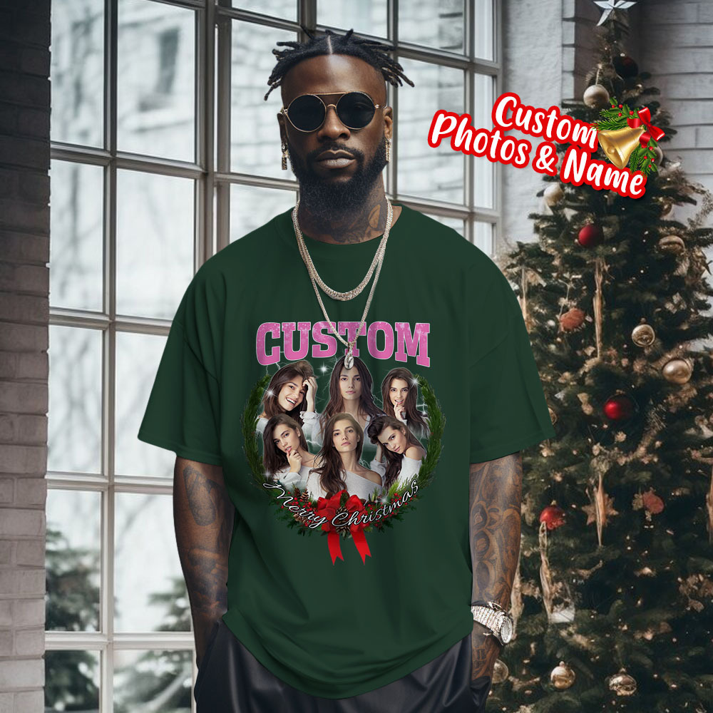 Comfort Colors Christmas Custom Bootleg Shirt, Photo Christmas Matching Shirt, Personalized Family Face Matching Shirt, Christmas Gift Idea