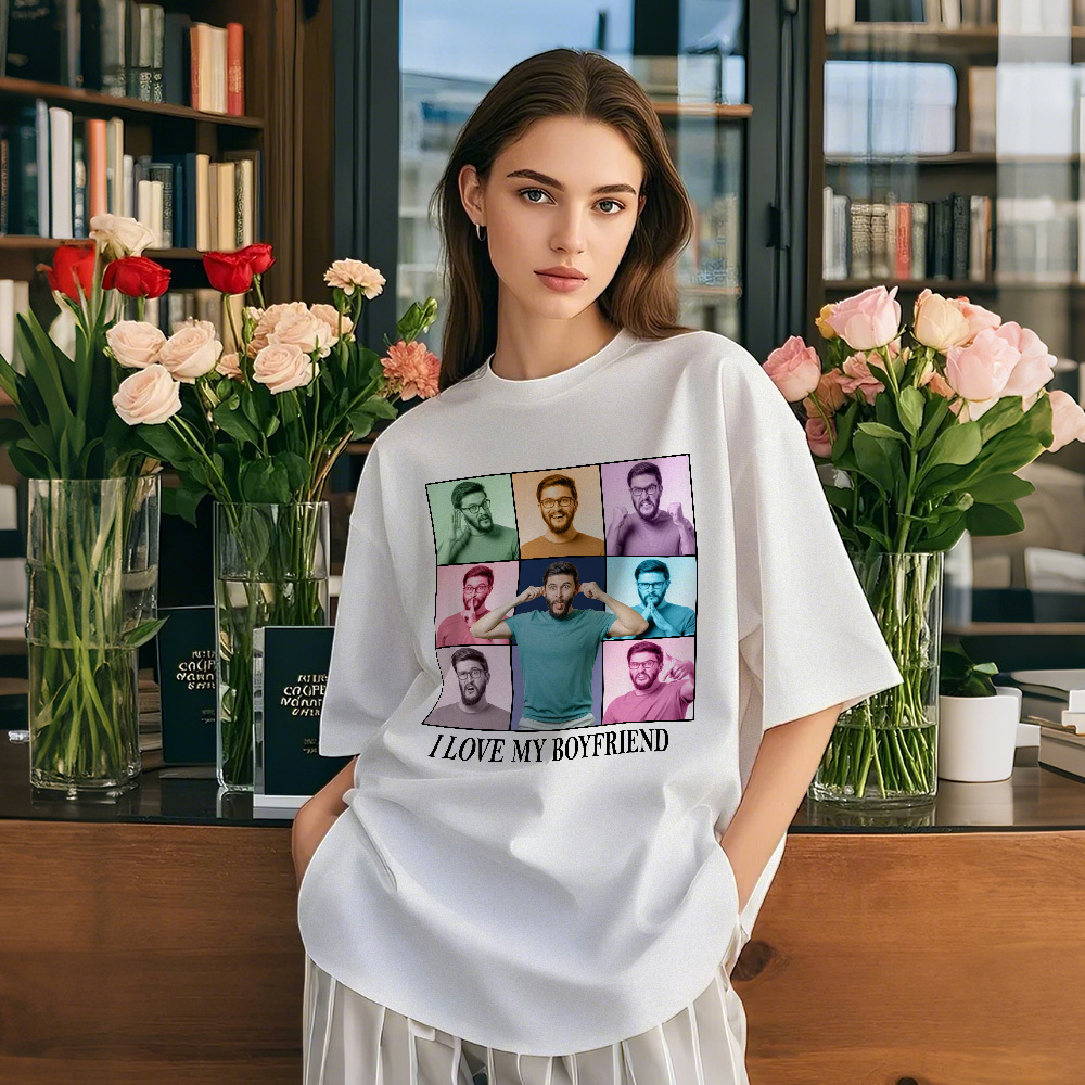 Custom Photo Printing T-shirt Personalized I Love My Girlfriend Boyfriend Photo T shirt