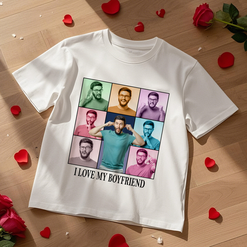 Custom Photo Printing T-shirt Personalized I Love My Girlfriend Boyfriend Photo T shirt