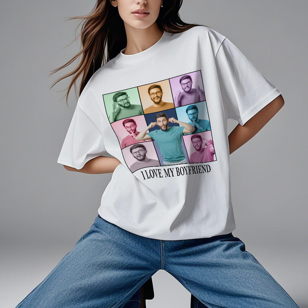 Custom Photo Printing T-shirt Personalized I Love My Girlfriend Boyfriend Photo T shirt