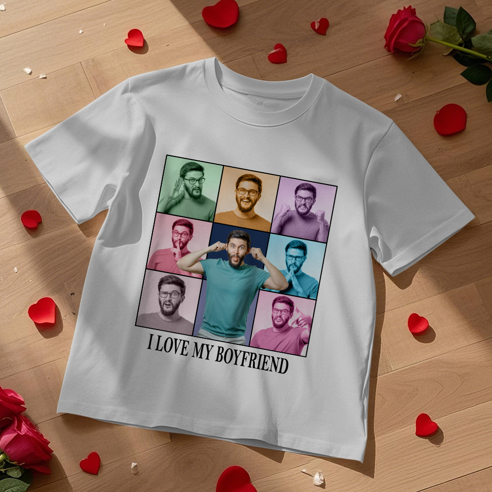 Custom Photo Printing T-shirt Personalized I Love My Girlfriend Boyfriend Photo T shirt