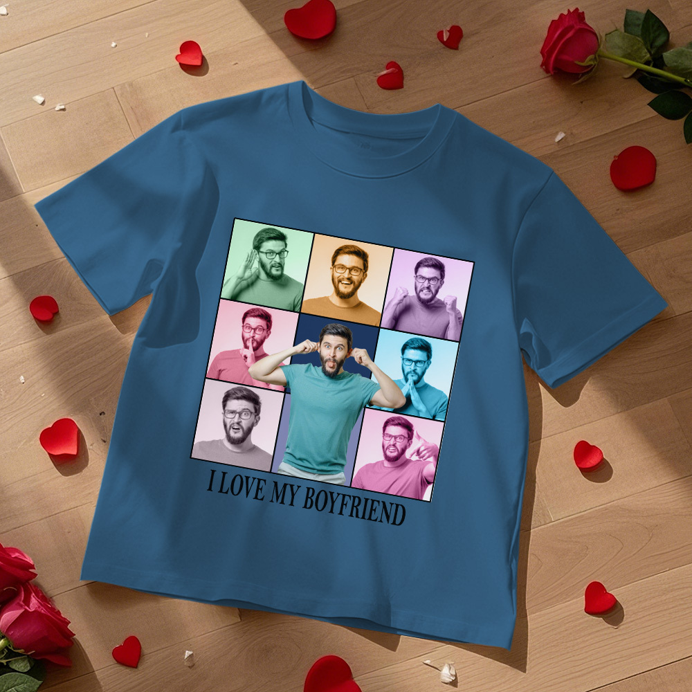 Custom Photo Printing T-shirt Personalized I Love My Girlfriend Boyfriend Photo T shirt