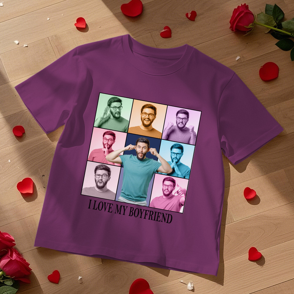 Custom Photo Printing T-shirt Personalized I Love My Girlfriend Boyfriend Photo T shirt