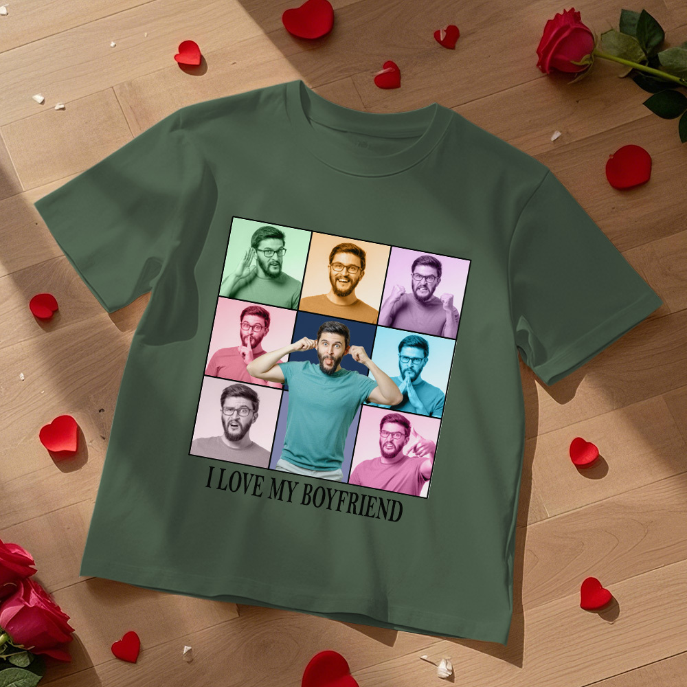 Custom Photo Printing T-shirt Personalized I Love My Girlfriend Boyfriend Photo T shirt