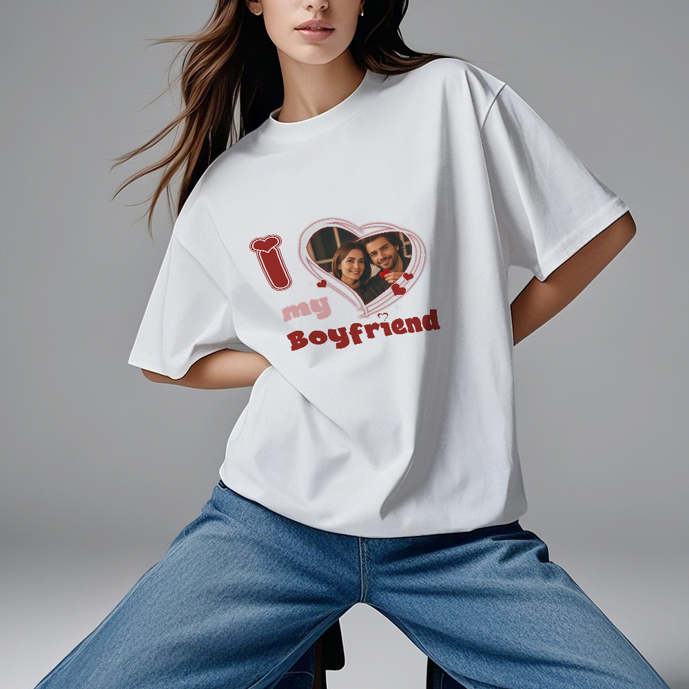 Custom Vintage Photo Printing T-shirt Personalized  I Love Him Her Photo Vintage T-shirt