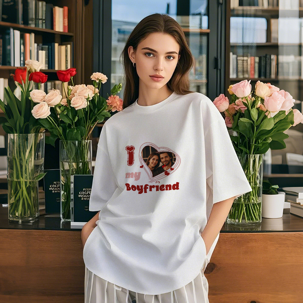 Custom Vintage Photo Printing T-shirt Personalized  I Love Him Her Photo Vintage T-shirt