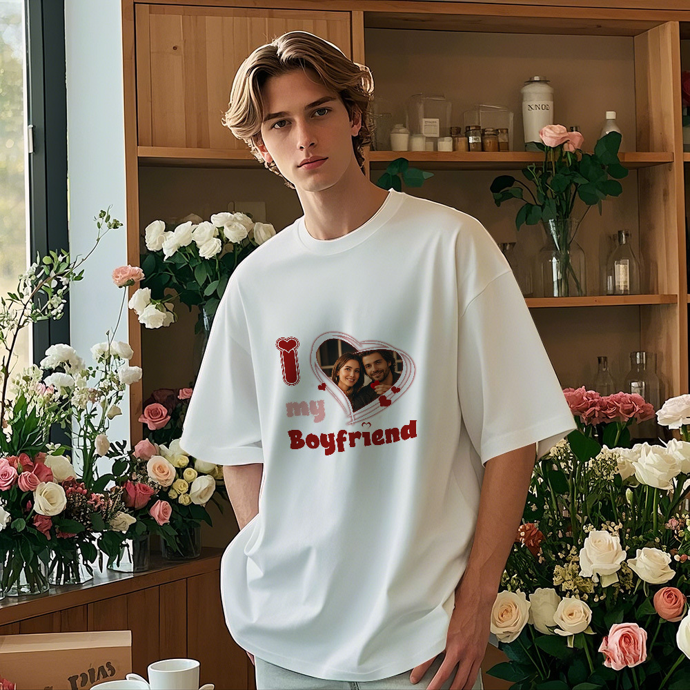 Custom Vintage Photo Printing T-shirt Personalized  I Love Him Her Photo Vintage T-shirt