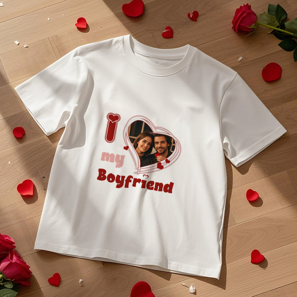 Custom Vintage Photo Printing T-shirt Personalized  I Love Him Her Photo Vintage T-shirt