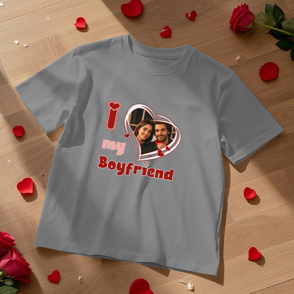 Custom Vintage Photo Printing T-shirt Personalized  I Love Him Her Photo Vintage T-shirt
