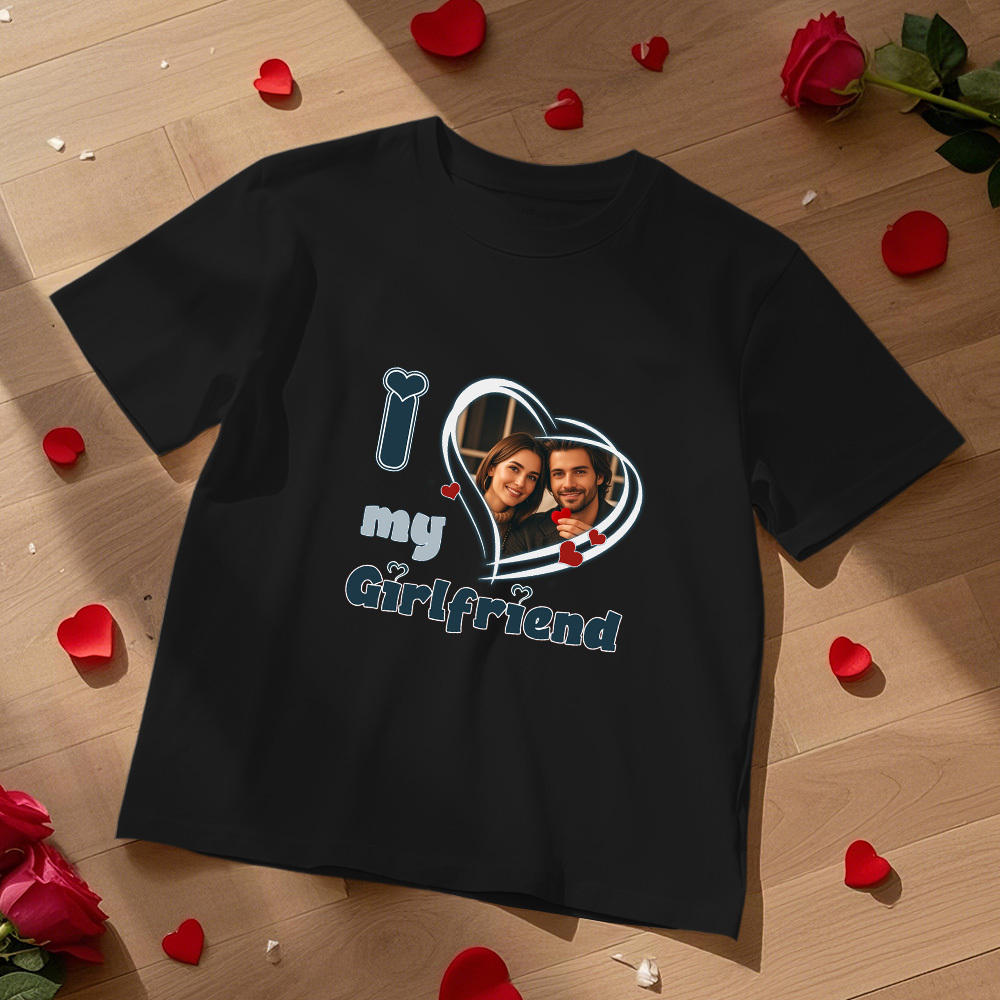 Custom Vintage Photo Printing T-shirt Personalized  I Love Him Her Photo Vintage T-shirt