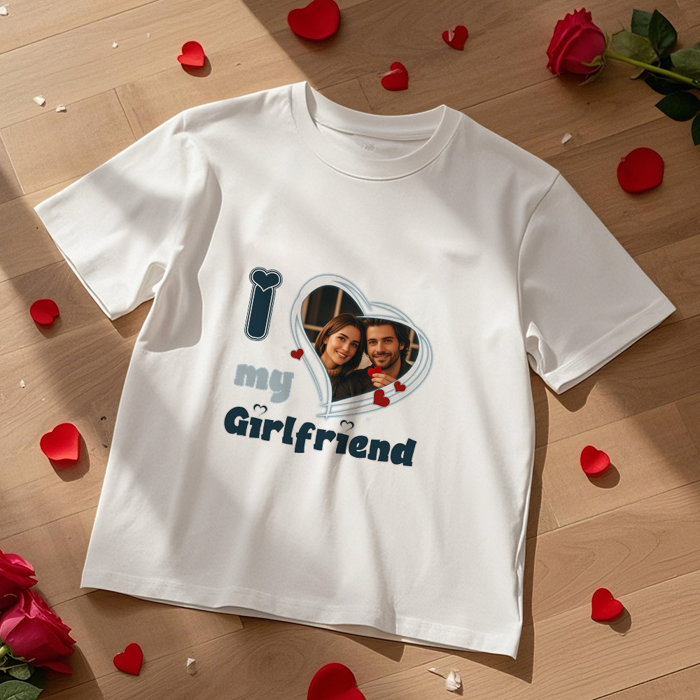 Custom Vintage Photo Printing T-shirt Personalized  I Love Him Her Photo Vintage T-shirt