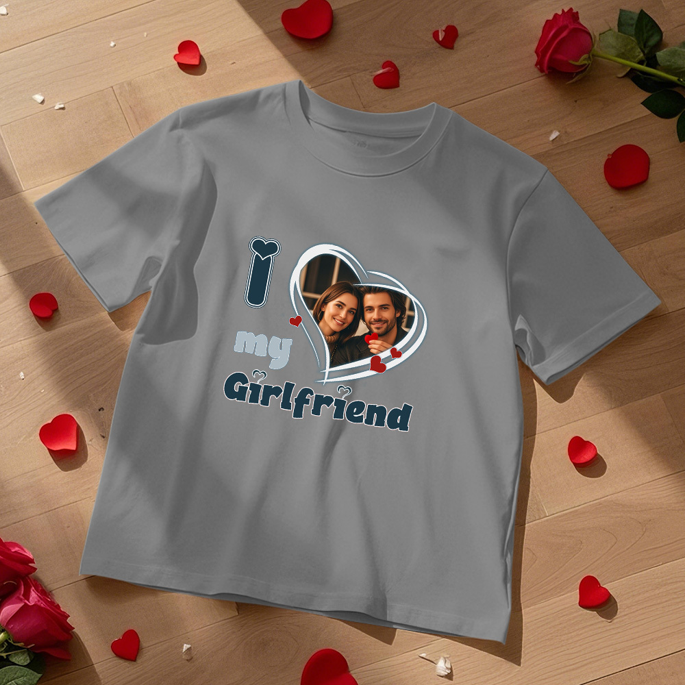 Custom Vintage Photo Printing T-shirt Personalized  I Love Him Her Photo Vintage T-shirt