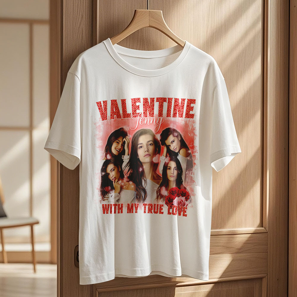 Custom Vintage Photo Printing T-shirt Personalized Valentine With My True Love Photo Vintage T-shirt