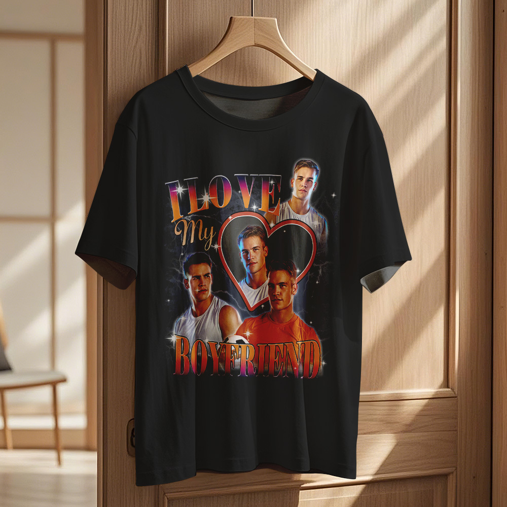 Custom Vintage Photo Printing T-shirt Personalized Soulmate I Love My Girlfriend Photo Heart T-shirt