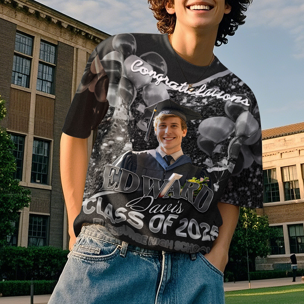 Personalized Photo 3D Graduation T-Shirt with Name & Year Gift - MyFaceBoxer