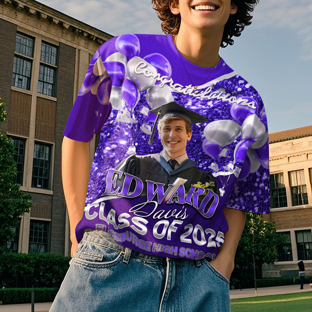 Personalized Photo 3D Graduation T-Shirt with Name & Year Gift - MyFaceBoxer