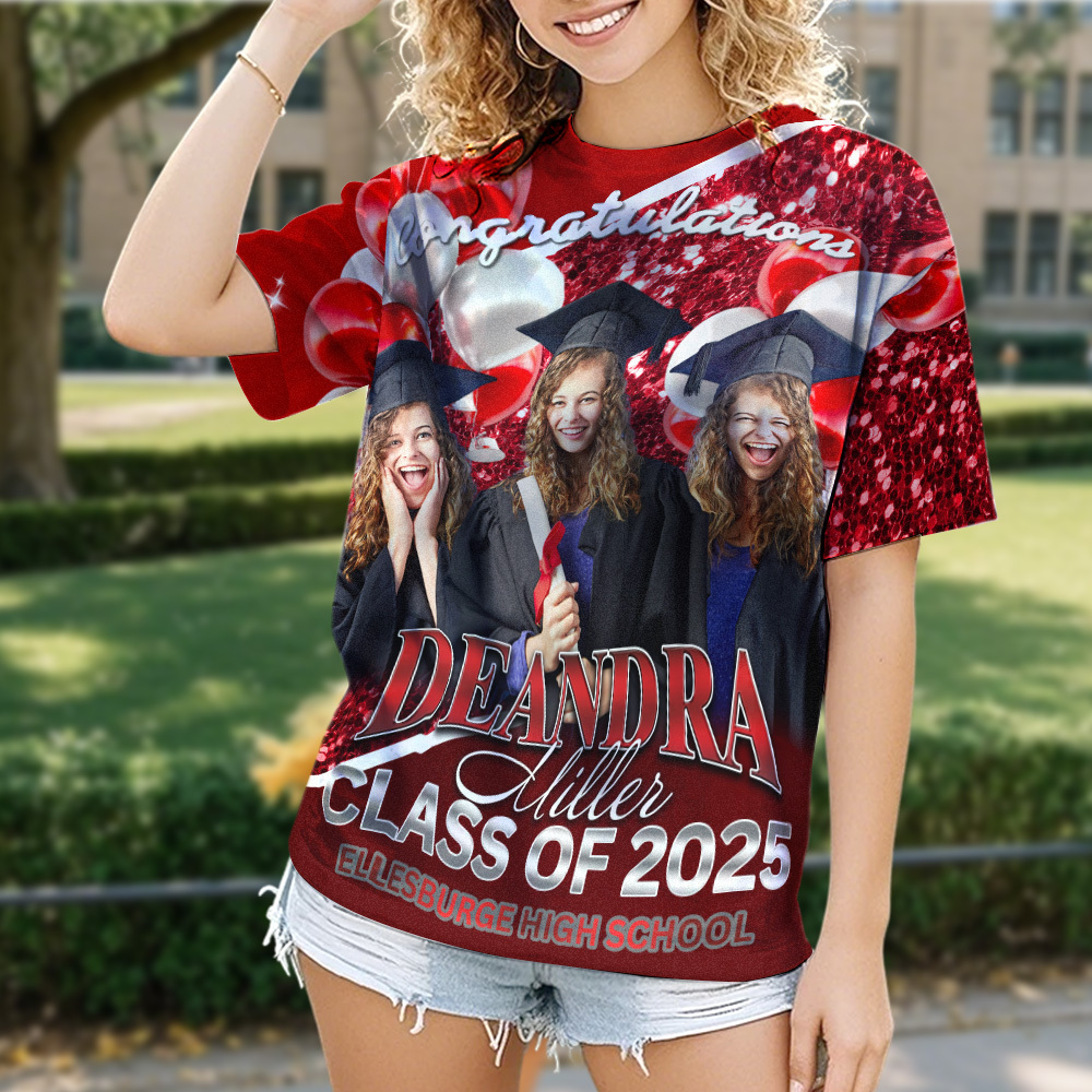 Personalized Photo 3D Graduation T-Shirt with Name & Year Gift