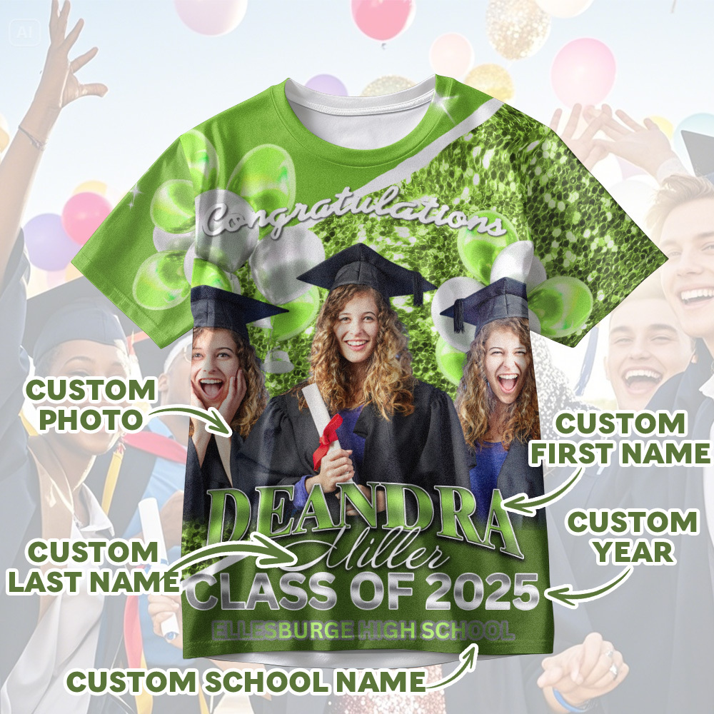 Personalized Photo 3D Graduation T-Shirt with Name & Year Gift - MyFaceBoxer