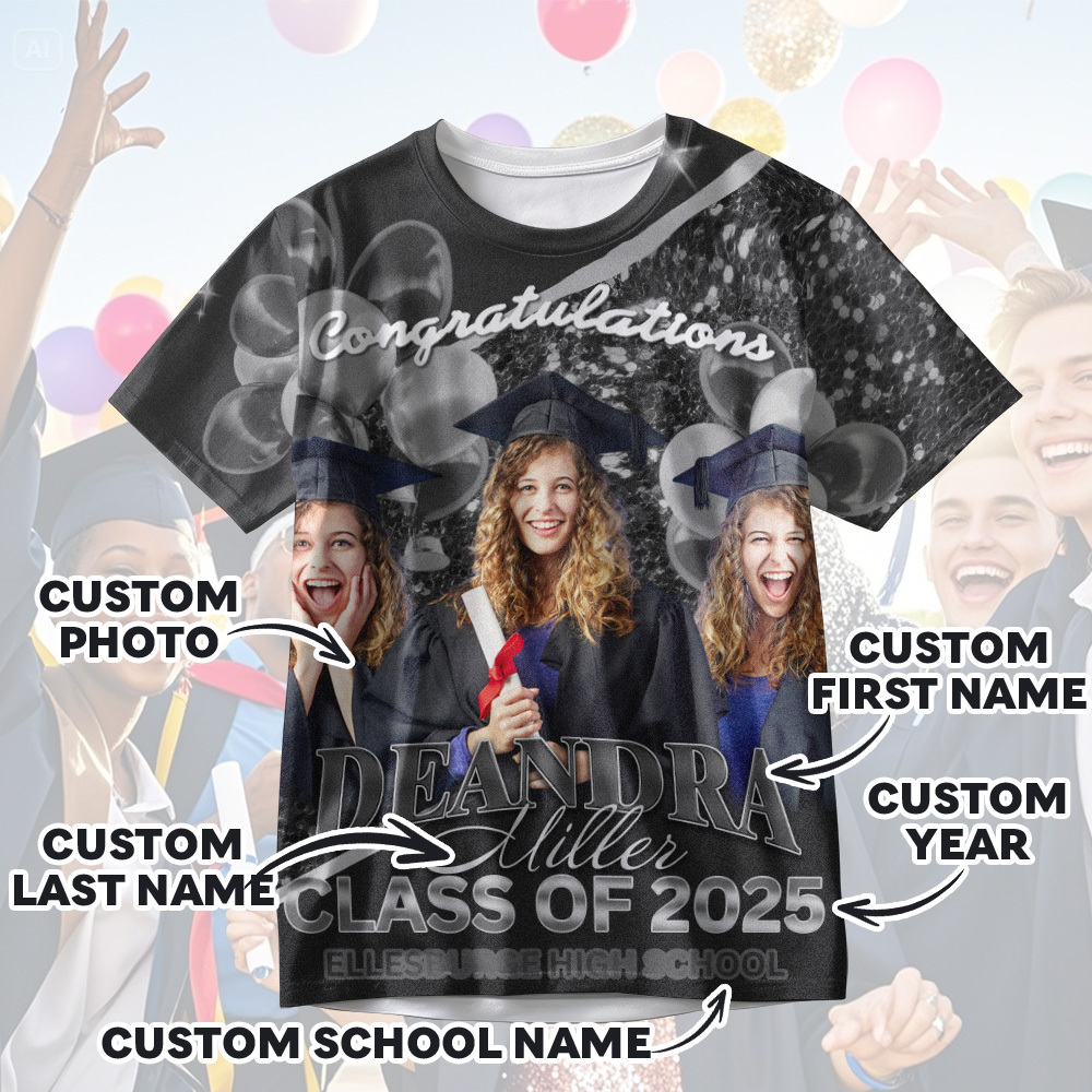 Personalized Photo 3D Graduation T-Shirt with Name & Year Gift - MyFaceBoxer
