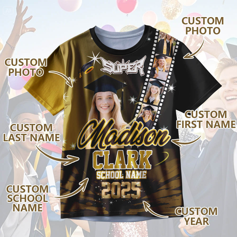 Custom Graduation T-Shirts Personalized All Over Print Shirt with Photo Graduation Party Gift