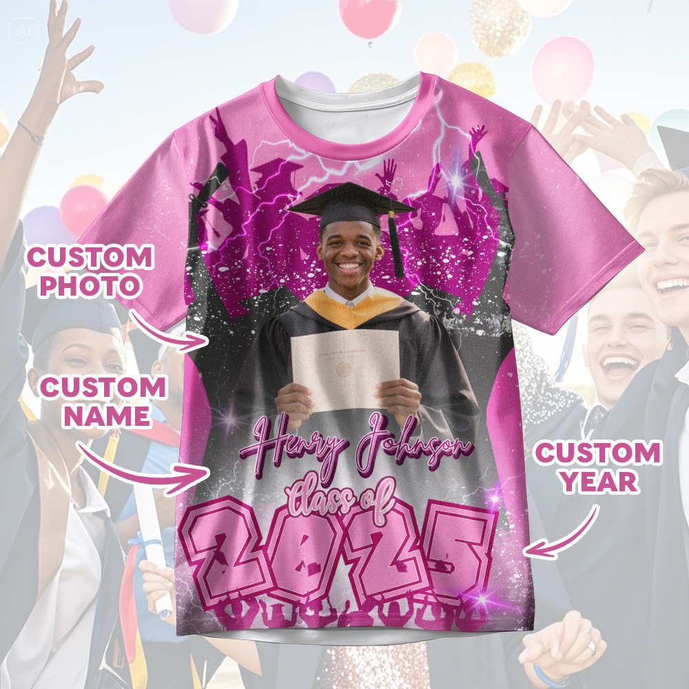 Custom 3D Graduation Shirt Personalized with Name & Year Gift for Her